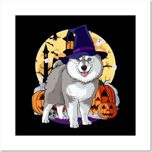 Pomsky Happy Halloween Witch Pumpkin Posters and Art